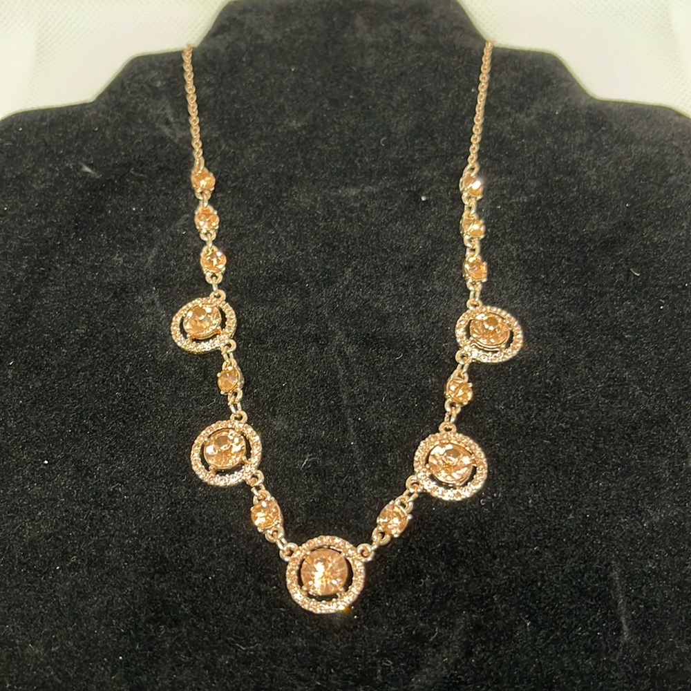 Rose Gold Toned Rhinestone Necklace